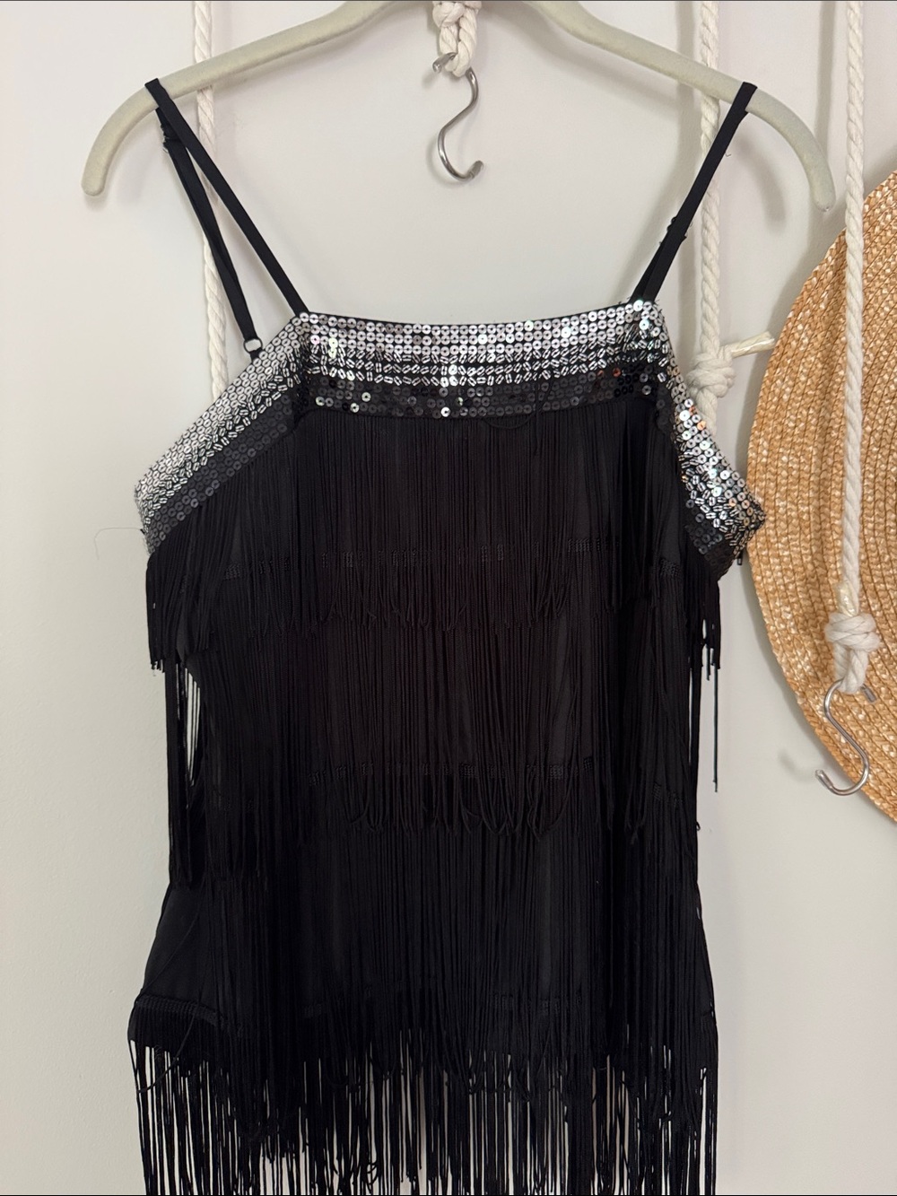 Black Sequin Fringe Cami Top